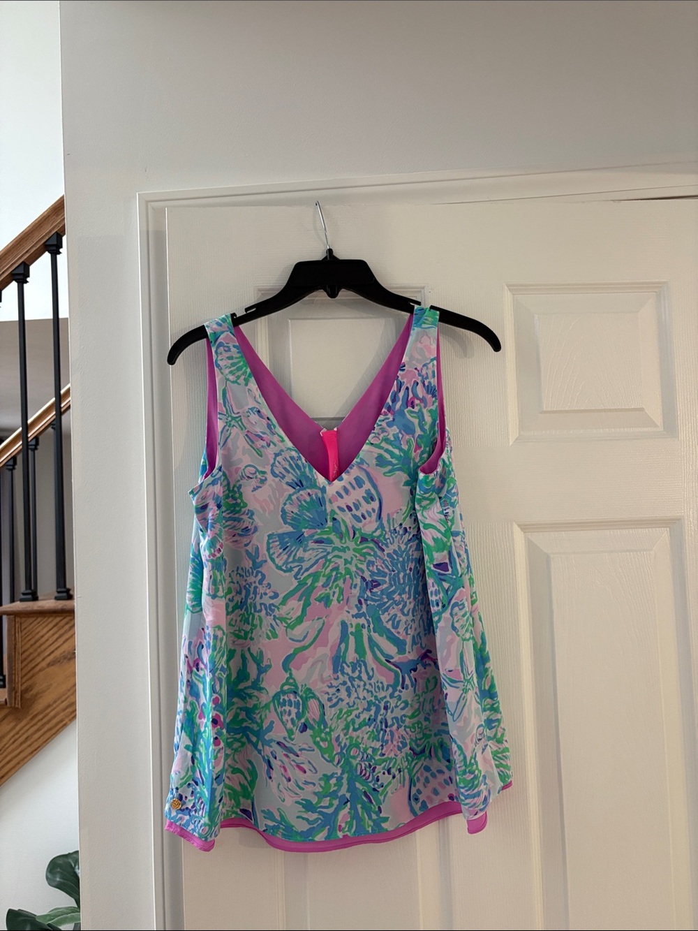 Lilly Pulitzer Vibrant Floral V-Neck Tank Top - Pink, Aqua & Lavender XS